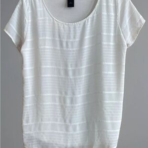 Ann Taylor LOFT Women Sz S Pullover Top T Shirt White Overlay Front Layer